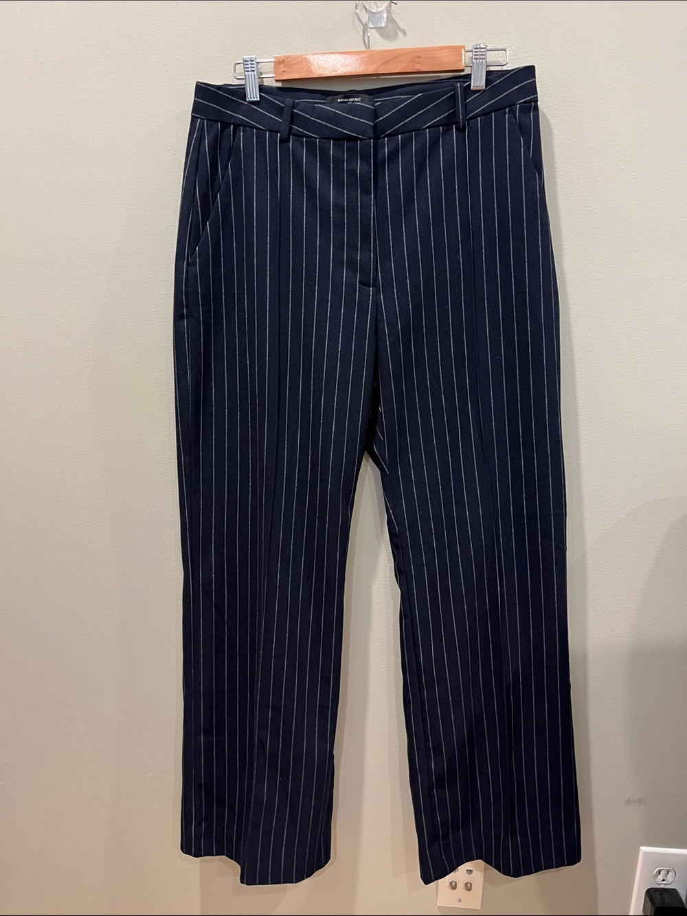 Banana Republic Navy Pinstriped Wide Leg Ultra High Rise Trouser Pants